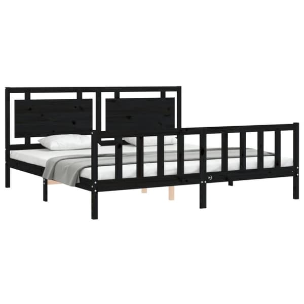 sengeramme med sengegavl 200x200 cm massivt træ sort