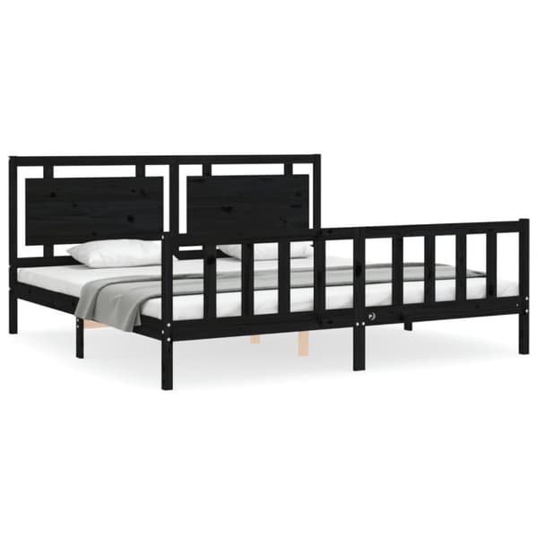sengeramme med sengegavl 200x200 cm massivt træ sort