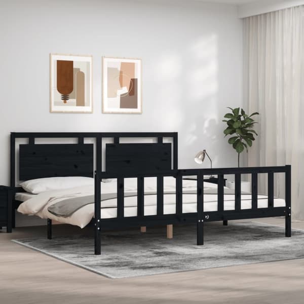 sengeramme med sengegavl 200x200 cm massivt træ sort