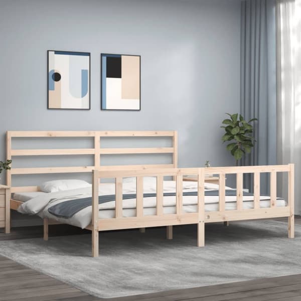 sengeramme med sengegavl 200x200 cm massivt træ