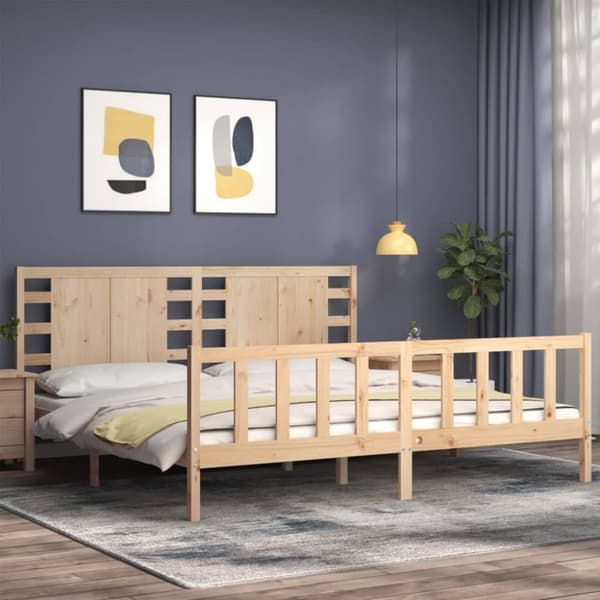 sengeramme med sengegavl 200x200 cm massivt træ