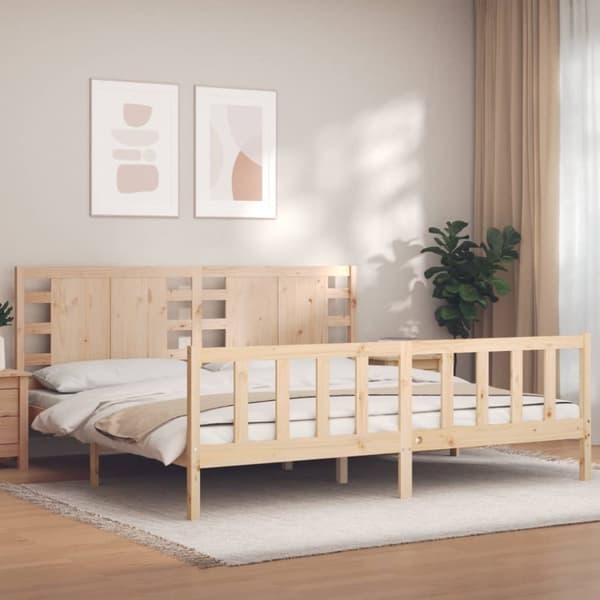 sengeramme med sengegavl 200x200 cm massivt træ