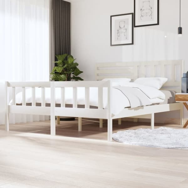 sengeramme 180x200 cm Super King massivt træ hvid