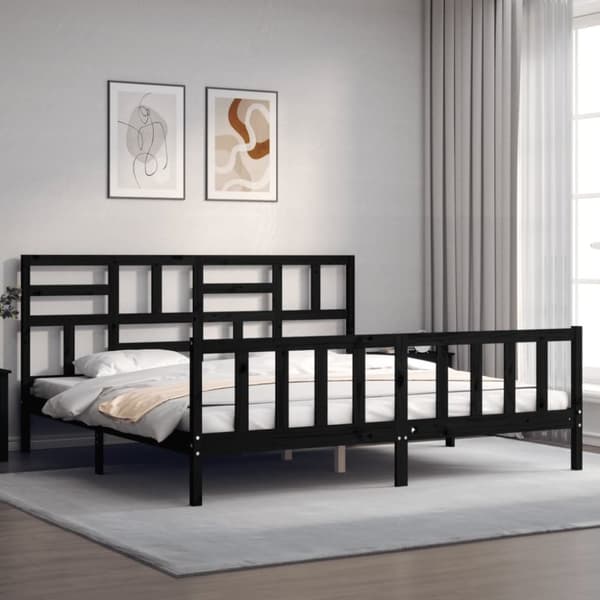 sengeramme med sengegavl 200x200 cm massivt træ sort
