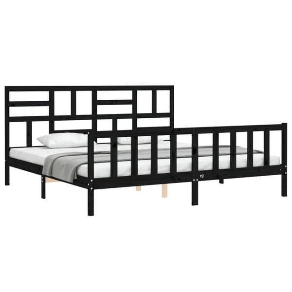 sengeramme med sengegavl 200x200 cm massivt træ sort