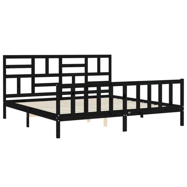 sengeramme med sengegavl 200x200 cm massivt træ sort