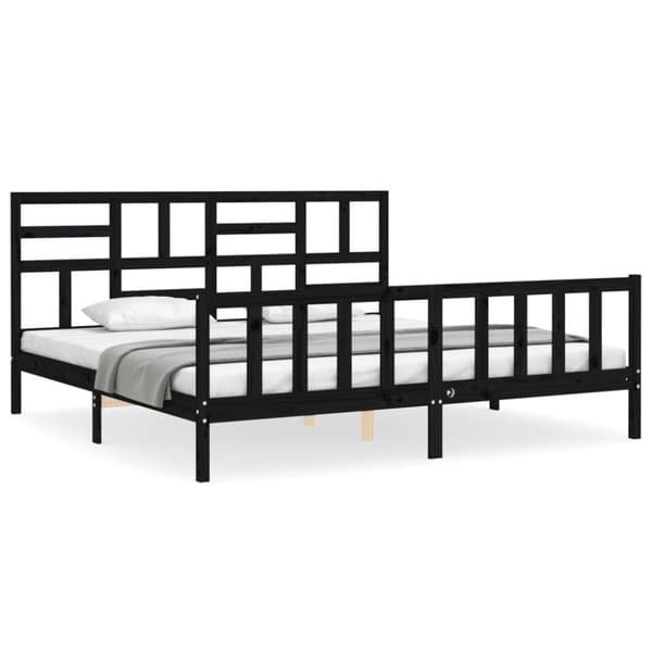 sengeramme med sengegavl 200x200 cm massivt træ sort