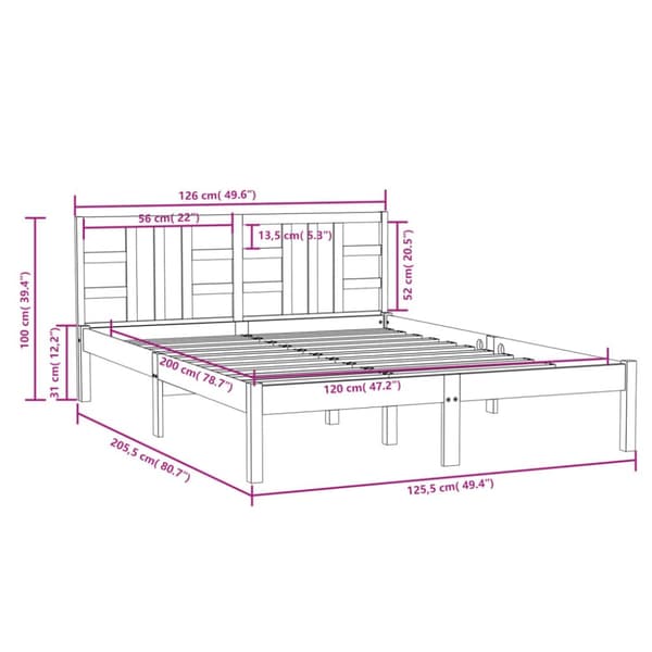sengeramme 120x200 cm massivt træ hvid