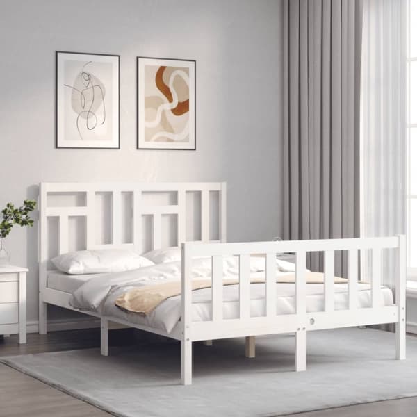 sengeramme med sengegavl 140x200 cm massivt træ hvid