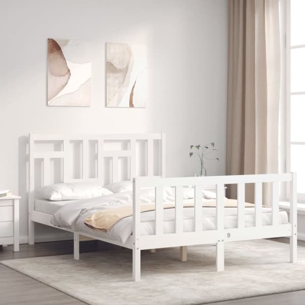 sengeramme med sengegavl 140x200 cm massivt træ hvid