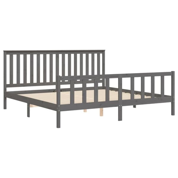 sengeramme med sengegavl 200x200 cm massivt fyrretræ grå