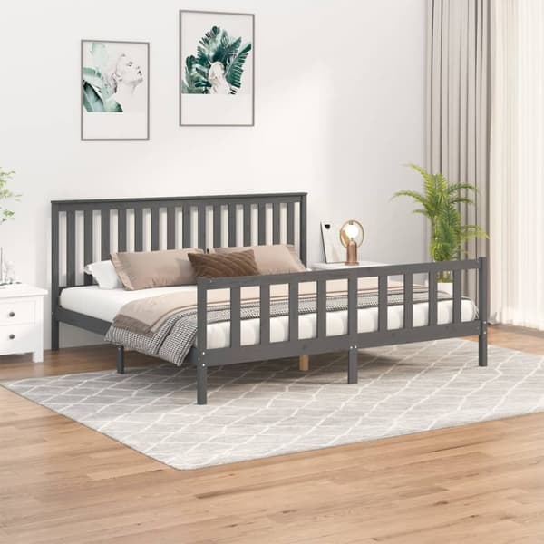 sengeramme med sengegavl 200x200 cm massivt fyrretræ grå