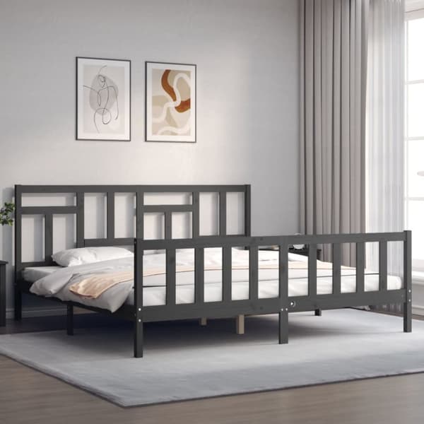 sengeramme med sengegavl 200x200 cm massivt træ grå
