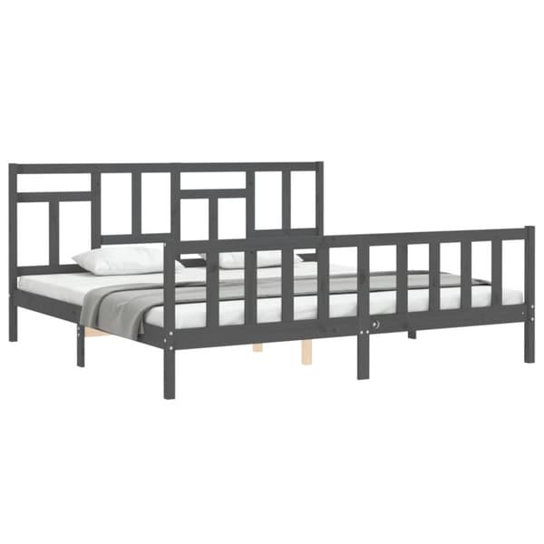 sengeramme med sengegavl 200x200 cm massivt træ grå