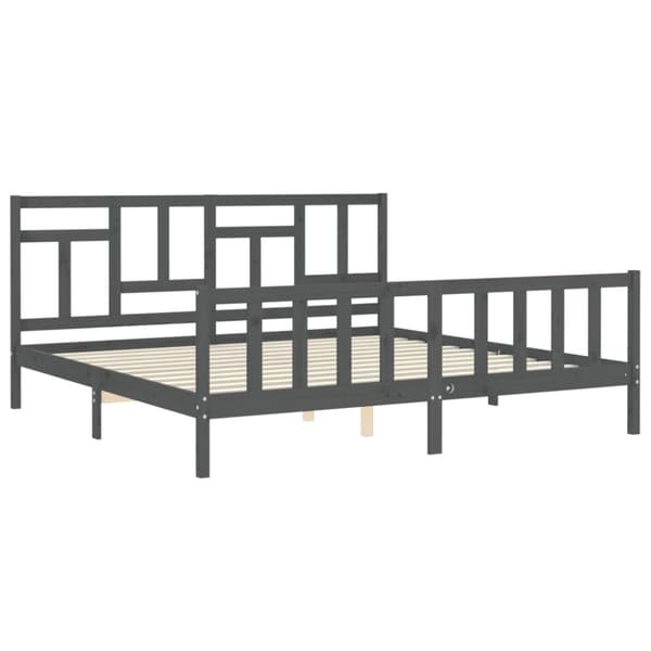 sengeramme med sengegavl 200x200 cm massivt træ grå