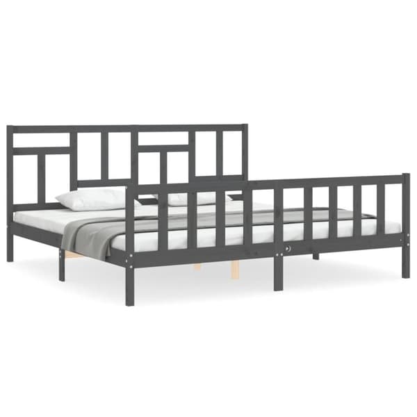 sengeramme med sengegavl 200x200 cm massivt træ grå
