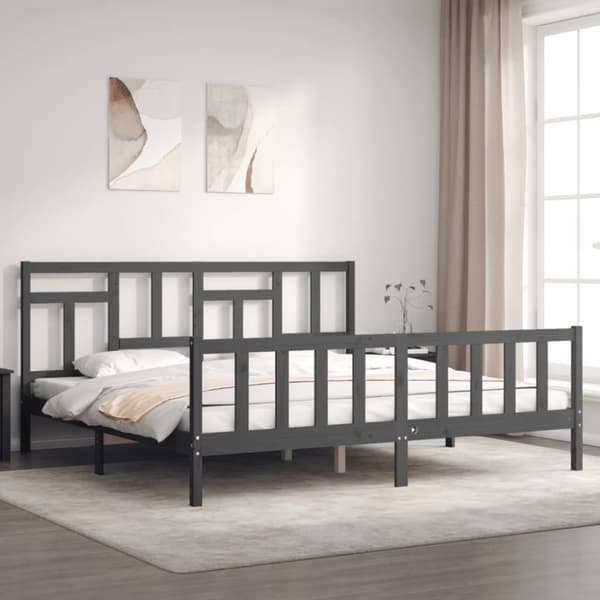 sengeramme med sengegavl 200x200 cm massivt træ grå
