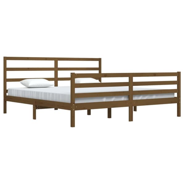sengeramme 200x200 cm massivt fyrretræ gyldenbrun