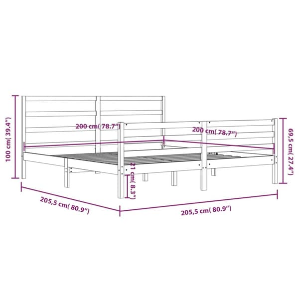 sengeramme 200x200 cm massivt fyrretræ gyldenbrun