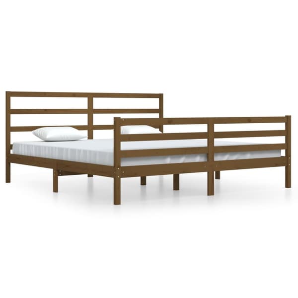sengeramme 200x200 cm massivt fyrretræ gyldenbrun
