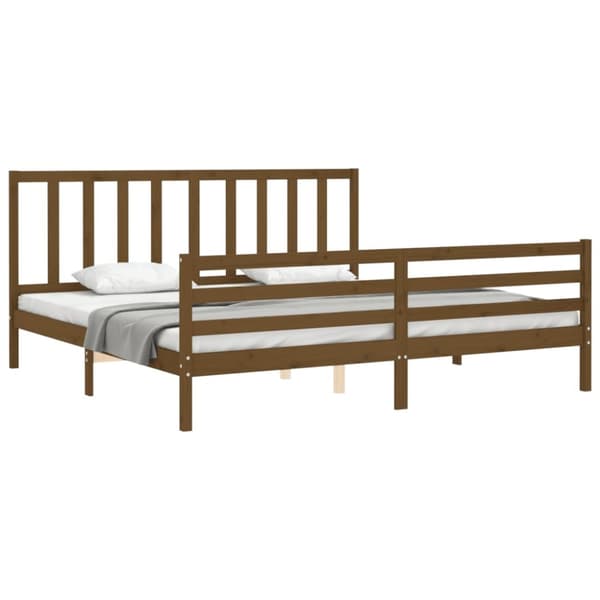 sengeramme med sengegavl 200x200 cm massivt træ gyldenbrun