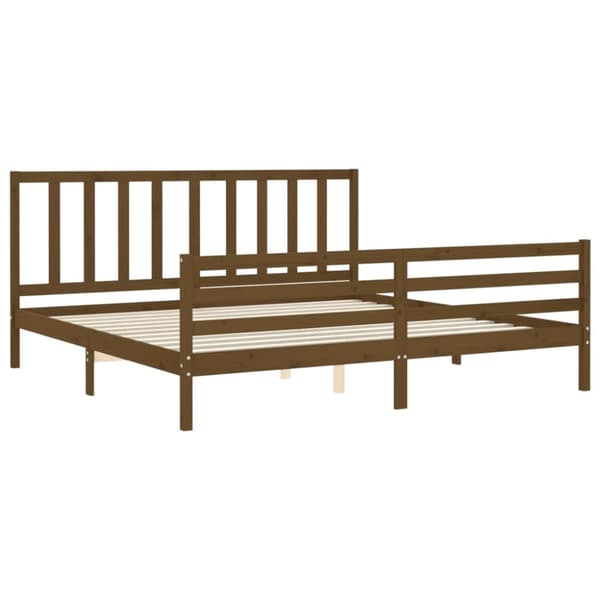 sengeramme med sengegavl 200x200 cm massivt træ gyldenbrun