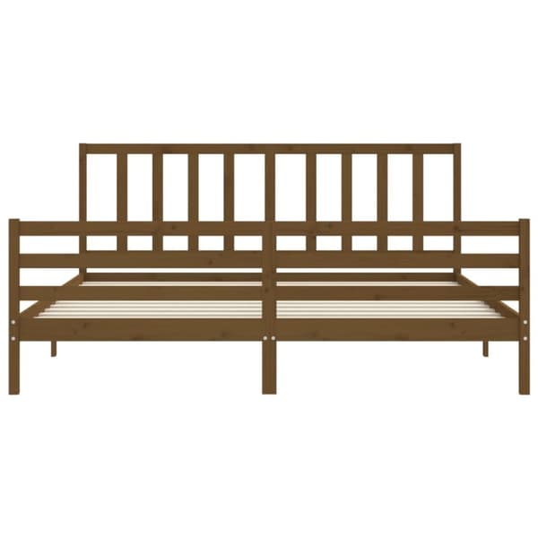 sengeramme med sengegavl 200x200 cm massivt træ gyldenbrun