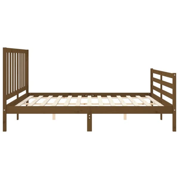 sengeramme med sengegavl 200x200 cm massivt træ gyldenbrun
