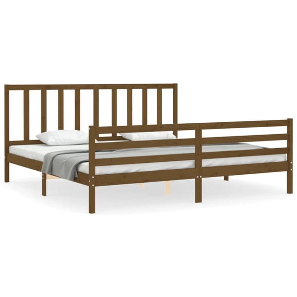 sengeramme med sengegavl 200x200 cm massivt træ gyldenbrun