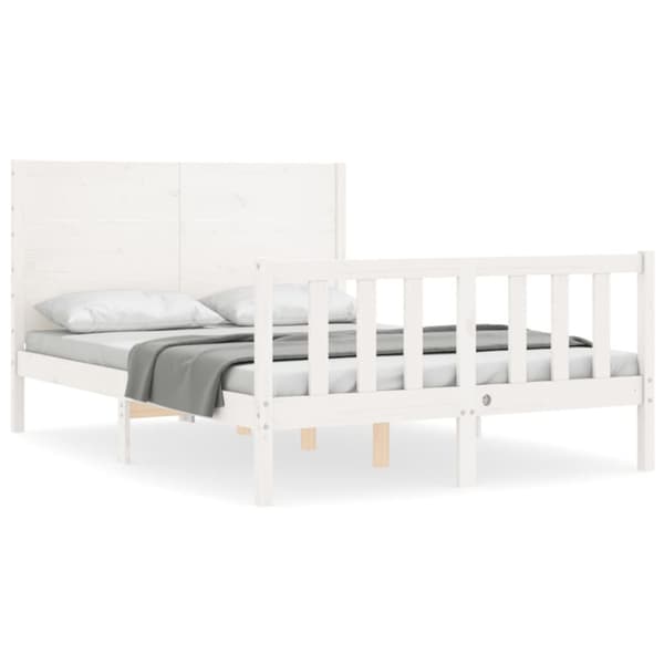 sengeramme med sengegavl 140x190 cm massivt træ hvid