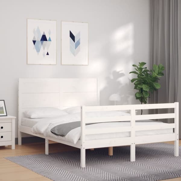 sengeramme med sengegavl 140x200 cm massivt træ hvid