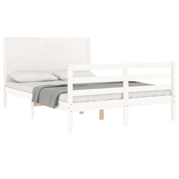 sengeramme med sengegavl 140x200 cm massivt træ hvid