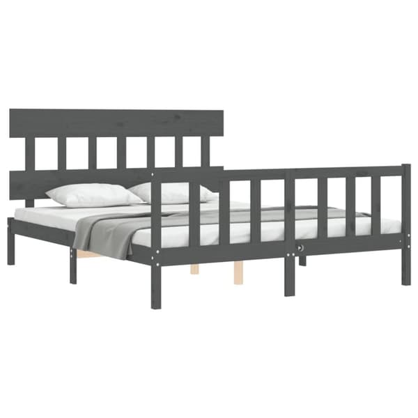 sengeramme med sengegavl kingsize massivt træ grå