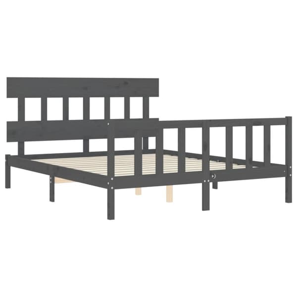 sengeramme med sengegavl kingsize massivt træ grå