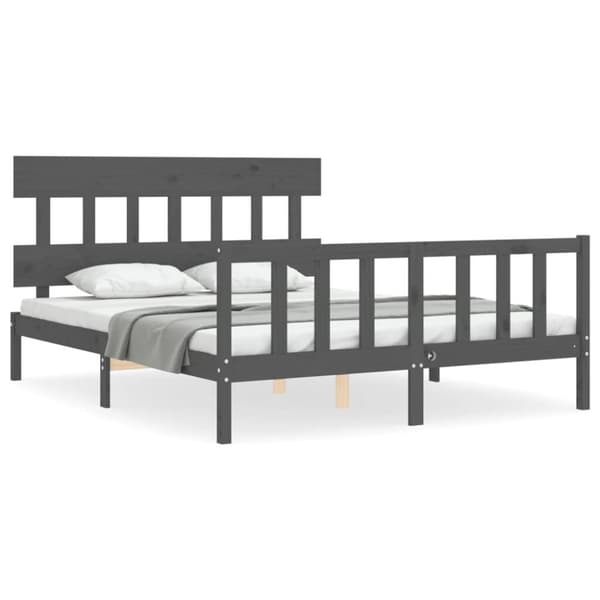 sengeramme med sengegavl kingsize massivt træ grå