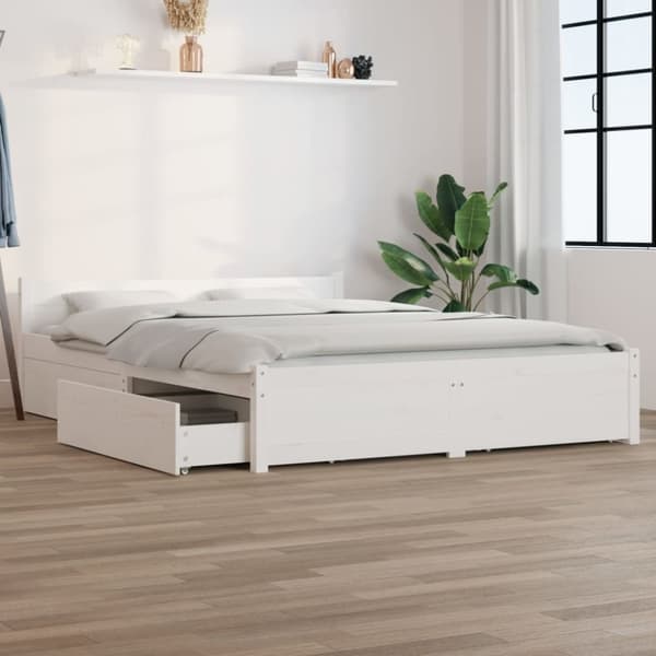 sengeramme med skuffer 150x200 cm King Size hvid