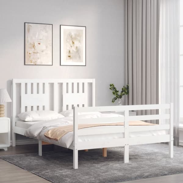 Sängram med huvudgavel vit 140x190 cm massivt trä