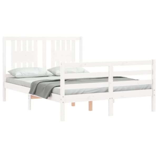 Sängram med huvudgavel vit 140x190 cm massivt trä