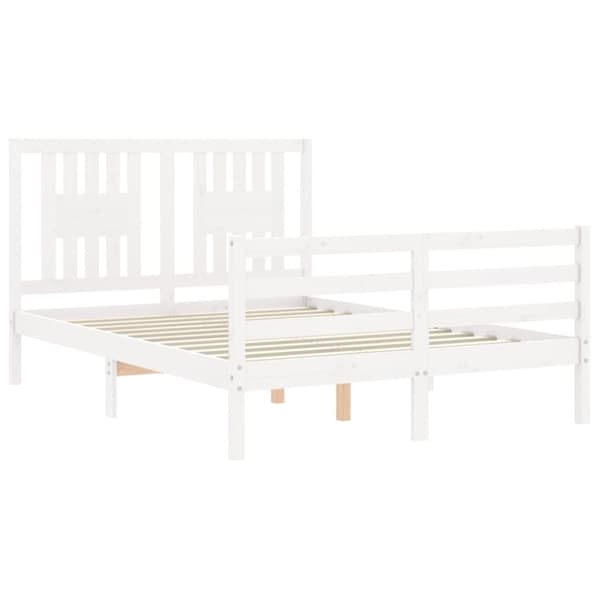Sängram med huvudgavel vit 140x190 cm massivt trä