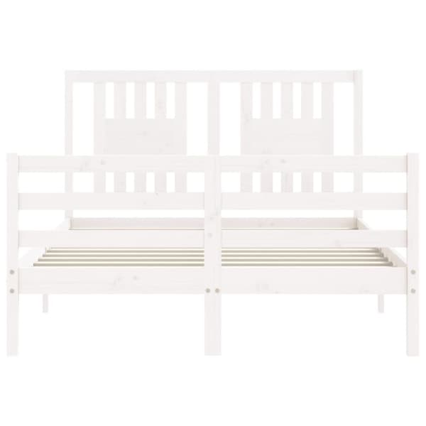 Sängram med huvudgavel vit 140x190 cm massivt trä