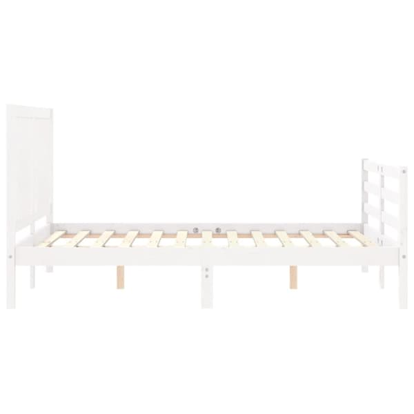 Sängram med huvudgavel vit 140x190 cm massivt trä
