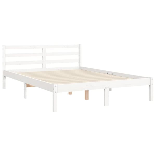 Sängram med huvudgavel vit 140x190 cm massivt trä