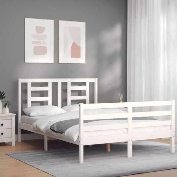 Sängram med huvudgavel vit 140x190 cm massivt trä