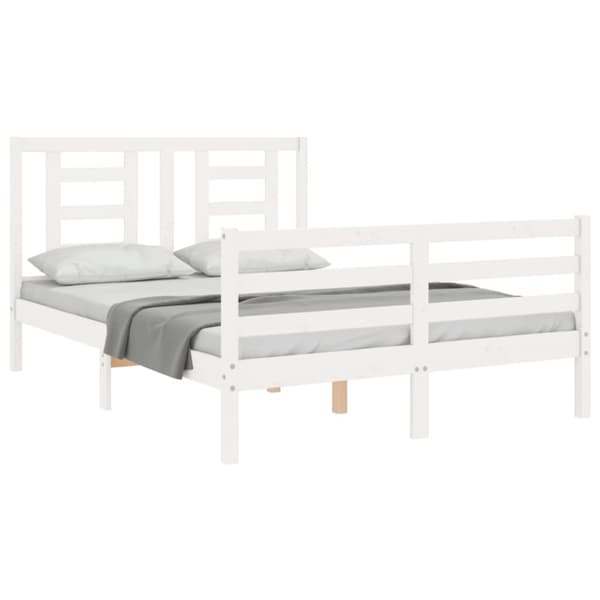 Sängram med huvudgavel vit 140x190 cm massivt trä