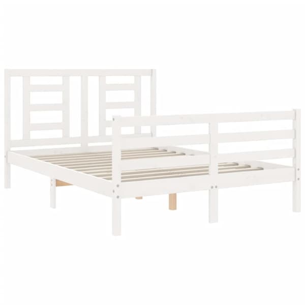 Sängram med huvudgavel vit 140x190 cm massivt trä