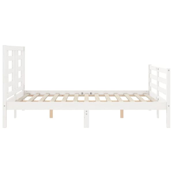 Sängram med huvudgavel vit 140x190 cm massivt trä
