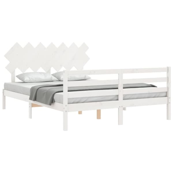 Sängram med huvudgavel vit 140x190 cm massivt trä