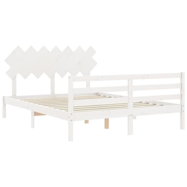 Sängram med huvudgavel vit 140x190 cm massivt trä