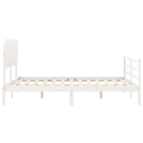 Sängram med huvudgavel vit 140x190 cm massivt trä