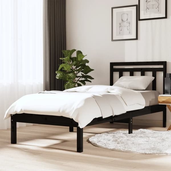 Sängynrunko musta 75x190 cm Small Single täysi puu